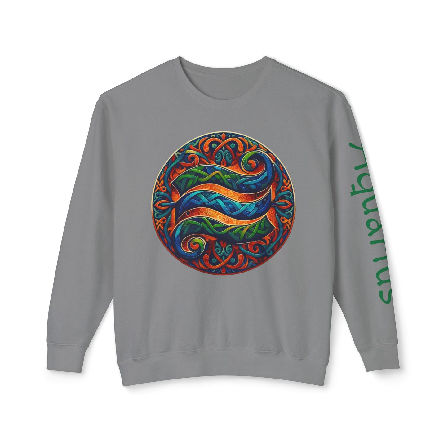 Crewneck Sweatshirt with Celtic Astrological Symbols-Aquarius