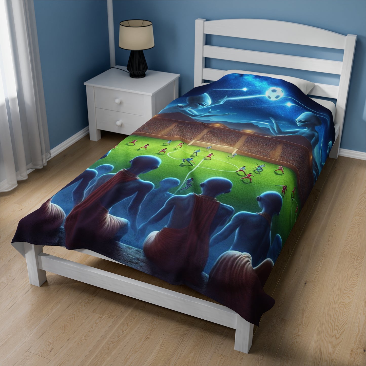 Aliens Watching Intergalactic Futbol Velveteen Plush Blanket