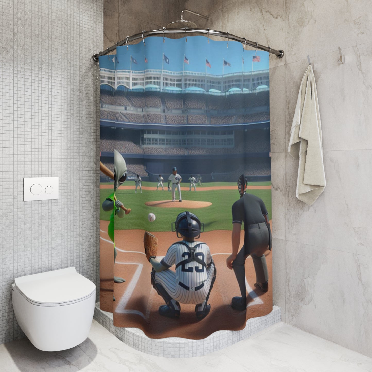 Aliens Playing Baseball Shower Curtains