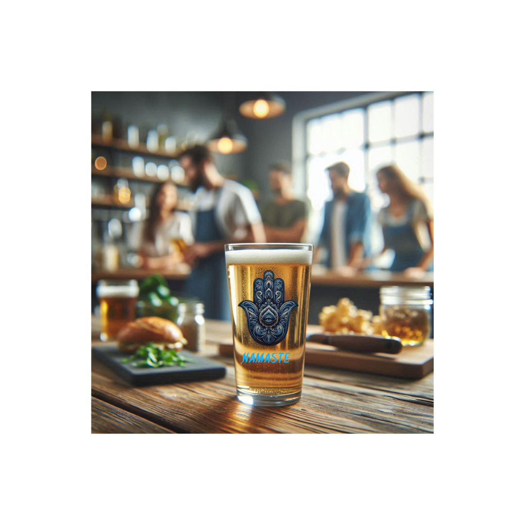 Pint Glass Namaste Hamsa Hand 16oz