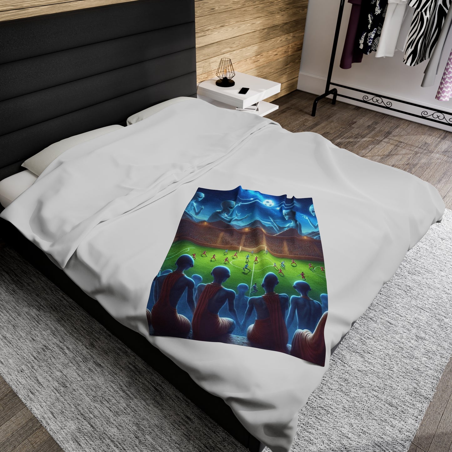 Aliens Watching Intergalactic Futbol Velveteen Plush Blanket