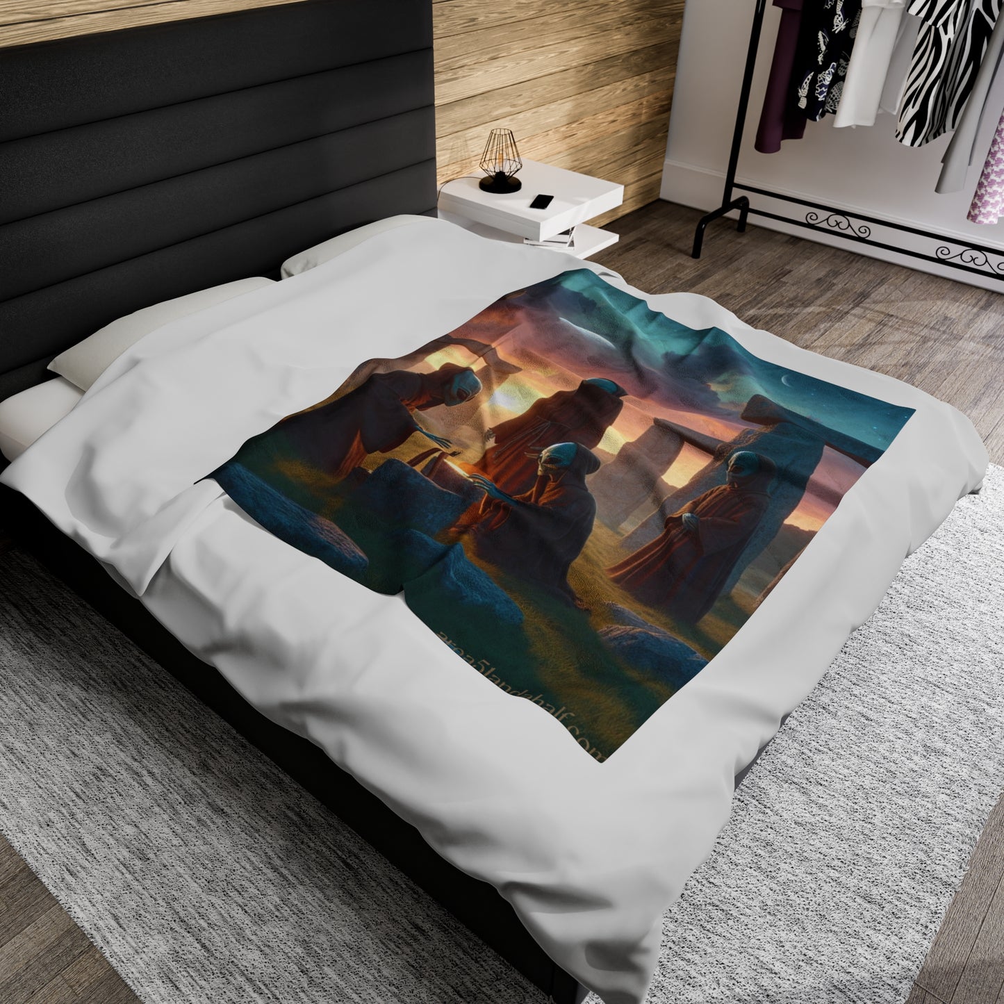 Aliens at Stonehenge at Dusk Velveteen Blanket