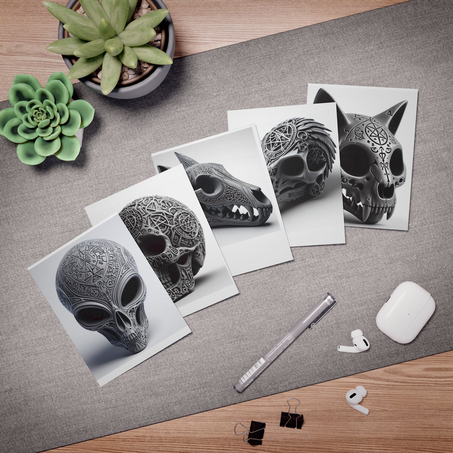 Skull Series Halloween Greeting Cards (5-Pack)