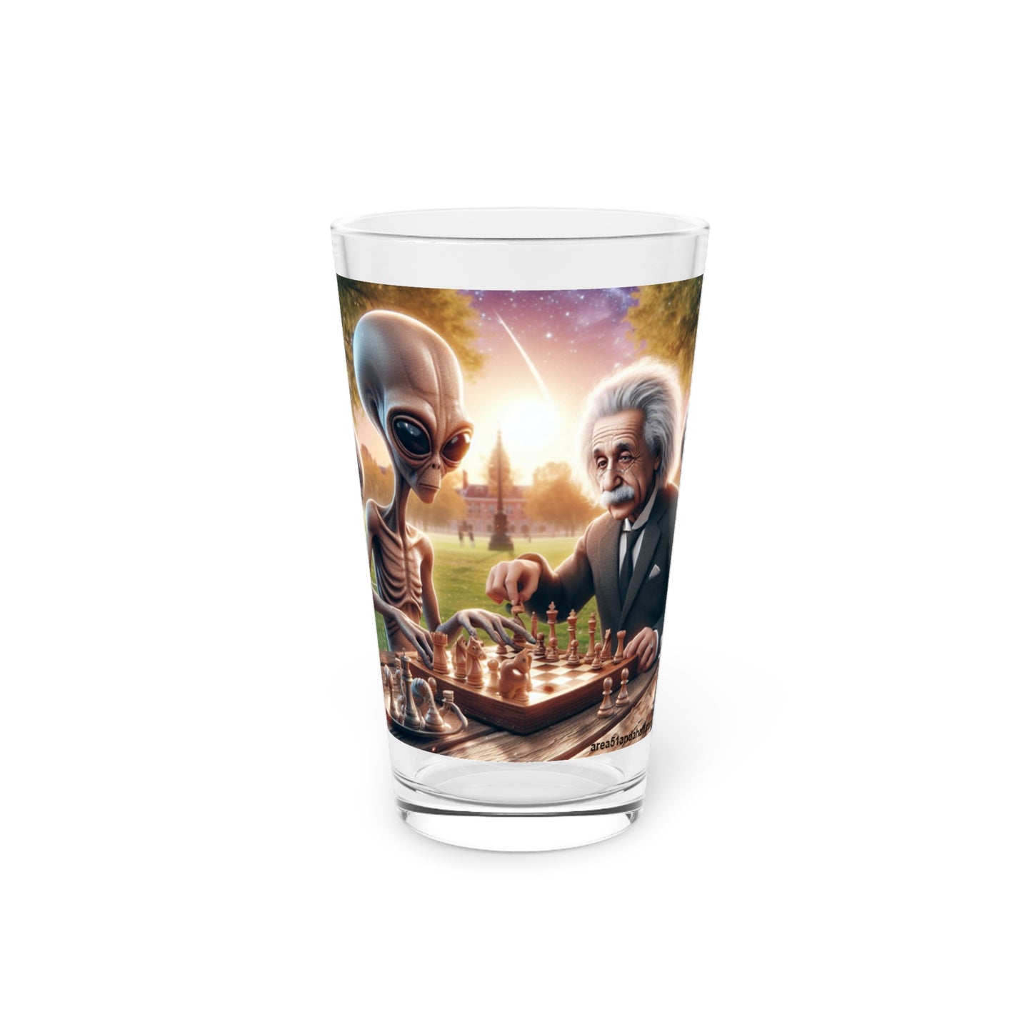 Einstein & Alien Play Chess Pint Glass, 16oz