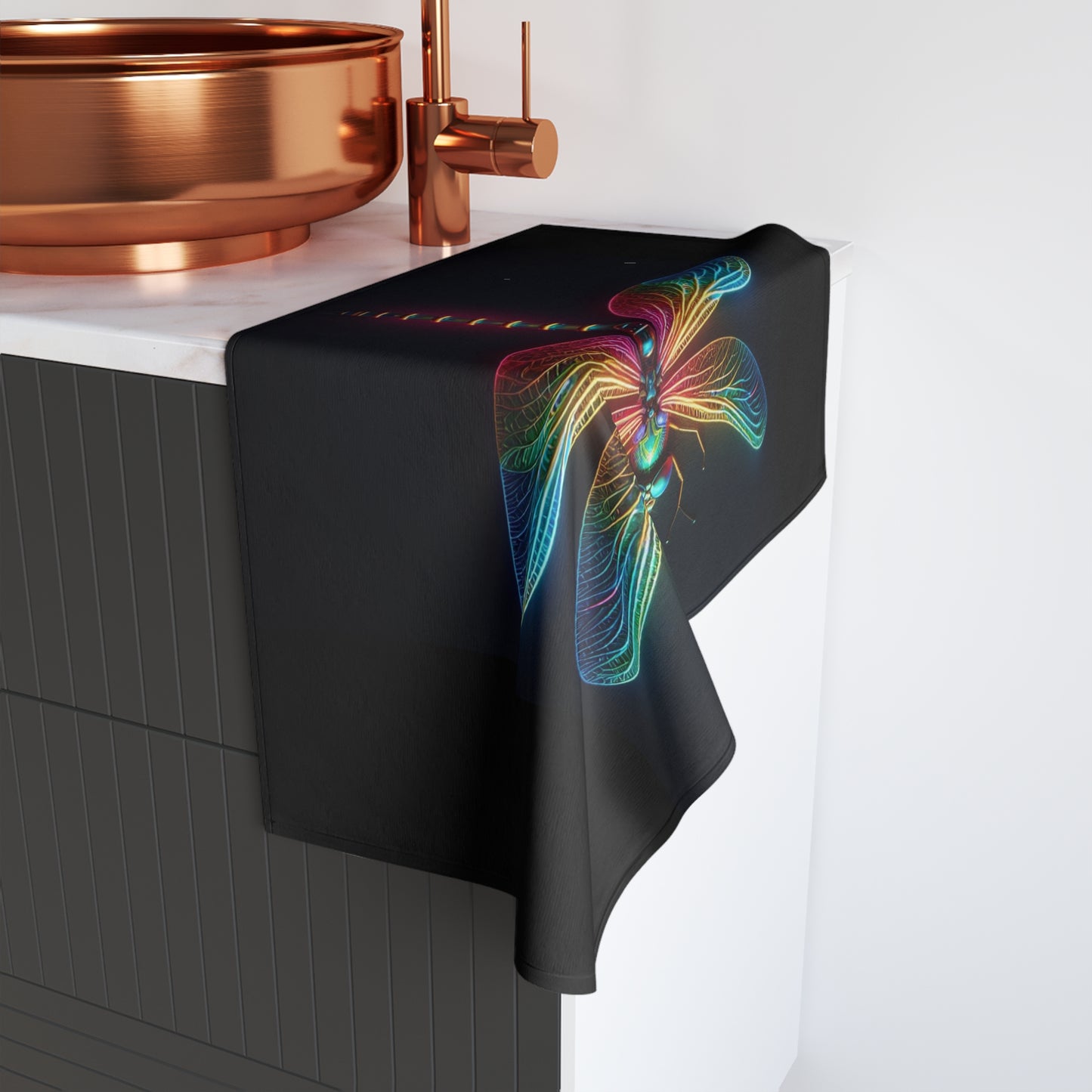 Neon Dragonfly Hand Towel