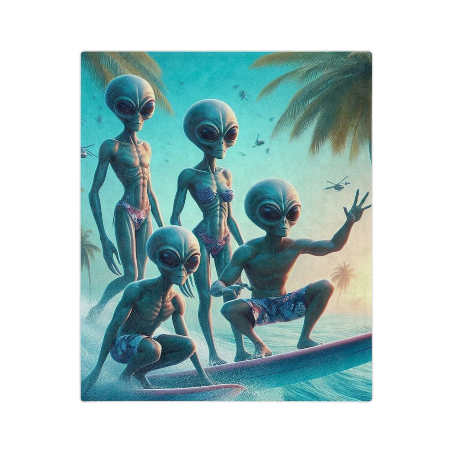 Aliens Surfing Microfiber Blanket