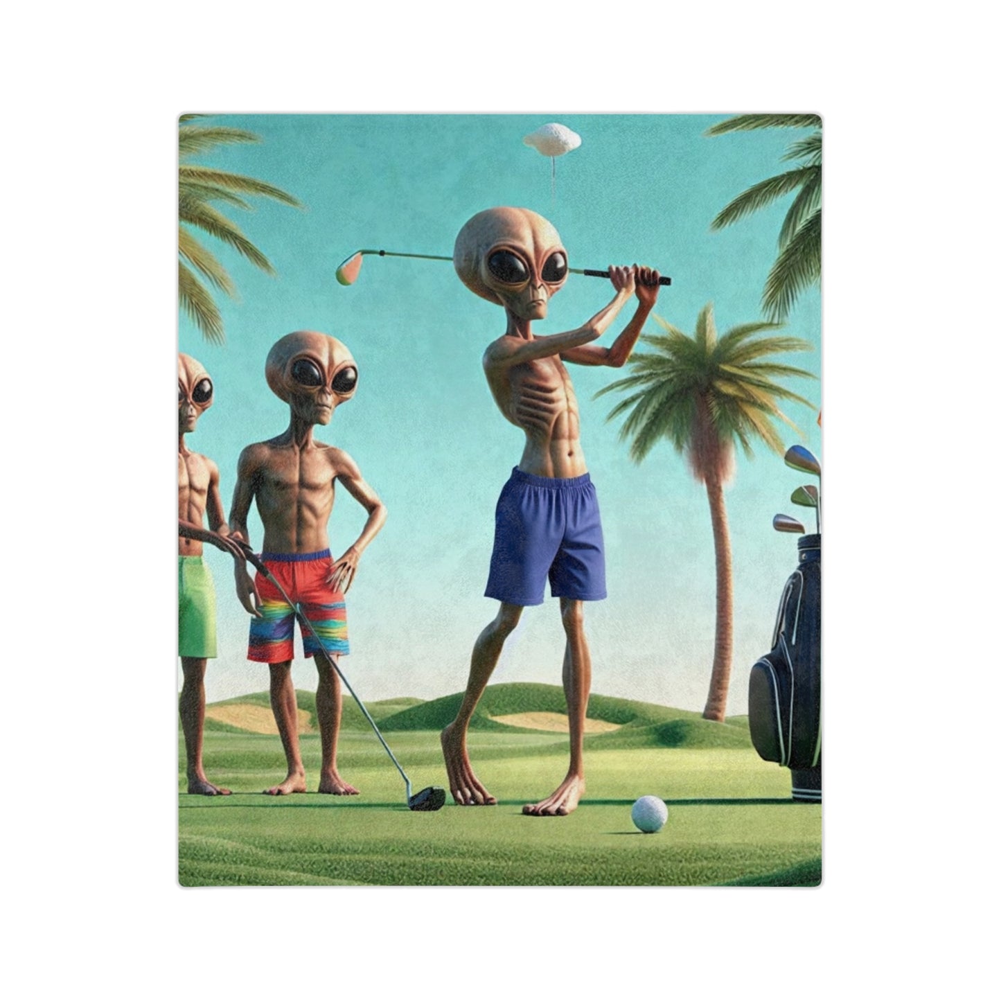 Aliens Golfing Velveteen Microfiber Blanket