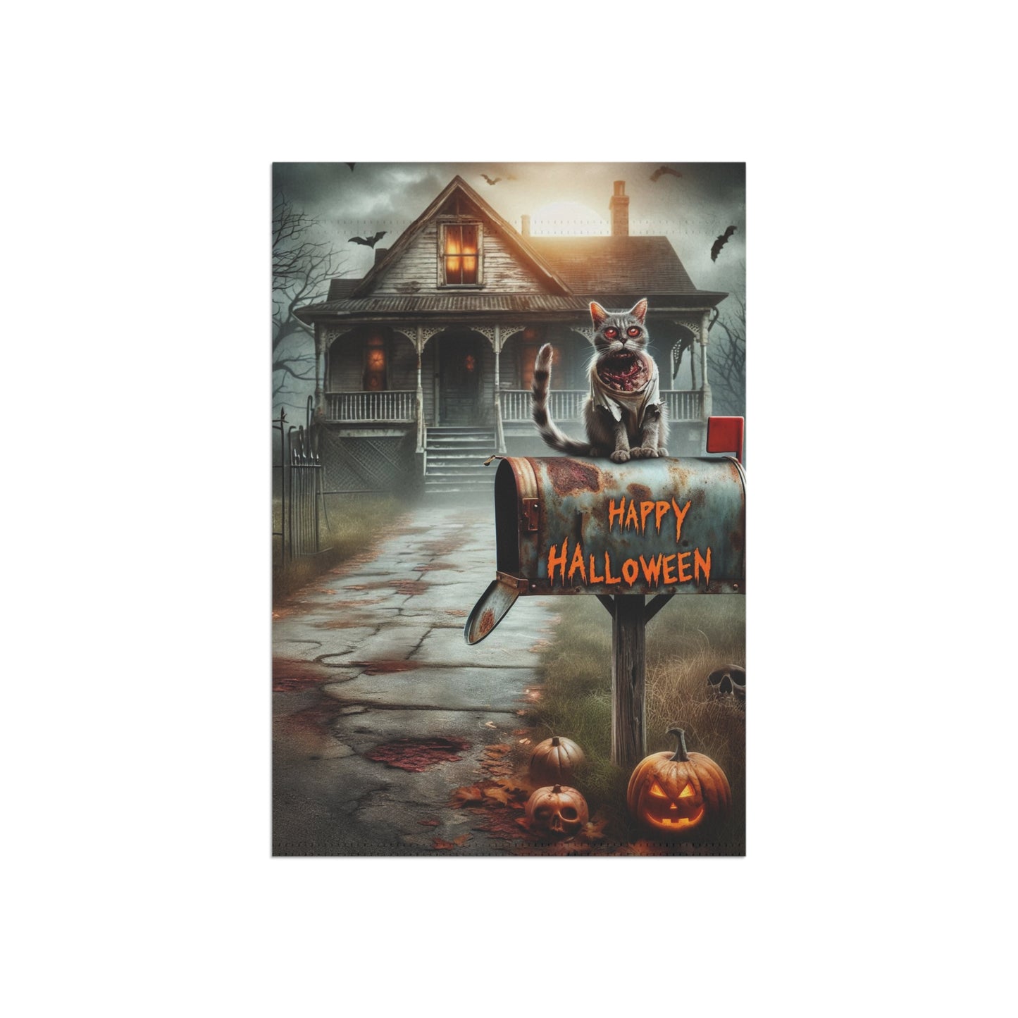 Halloween Zombie Cat Garden Flag