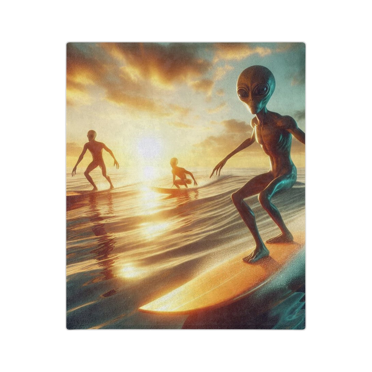 Surfing Aliens Velveteen Microfiber Blanket