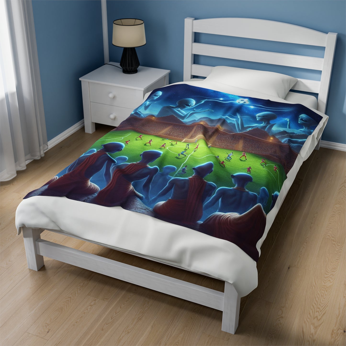 Aliens Watching Intergalactic Futbol Velveteen Plush Blanket