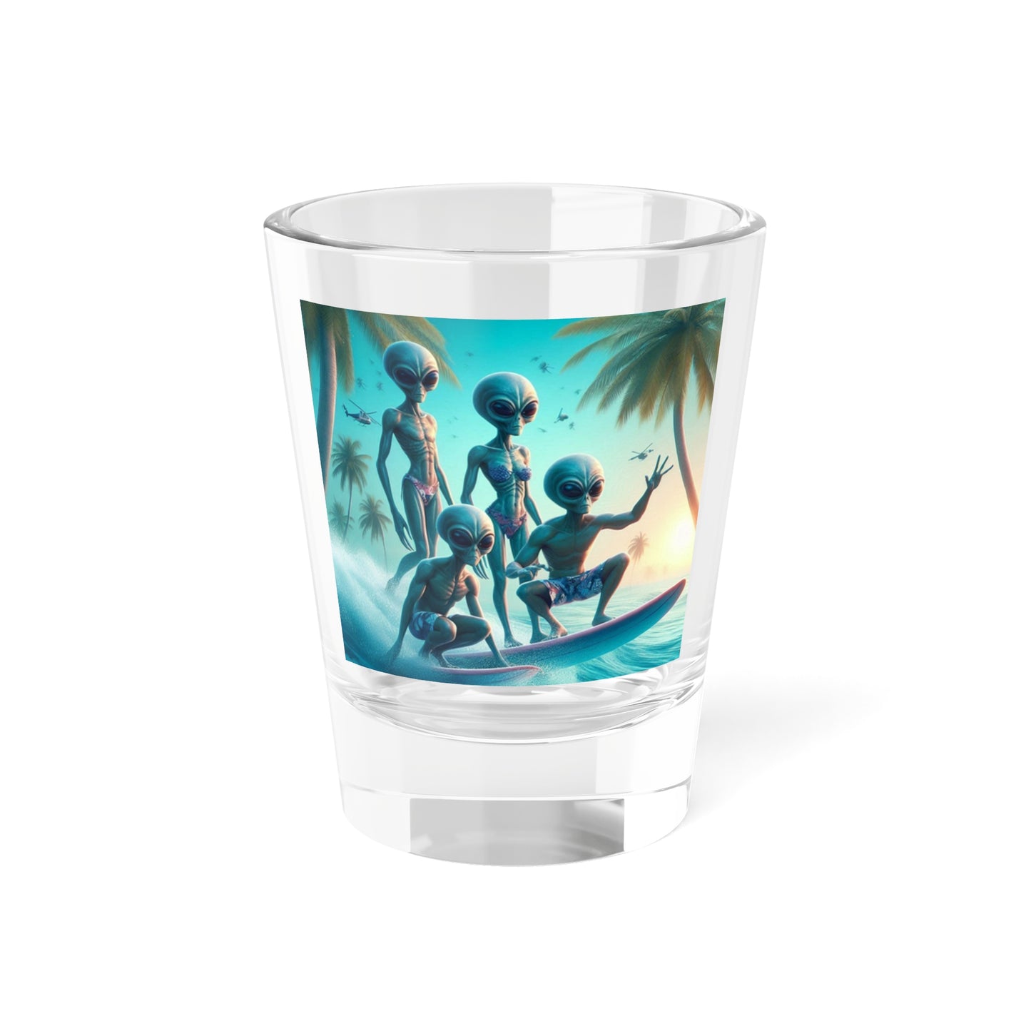 Surfing Aliens Shot Glass