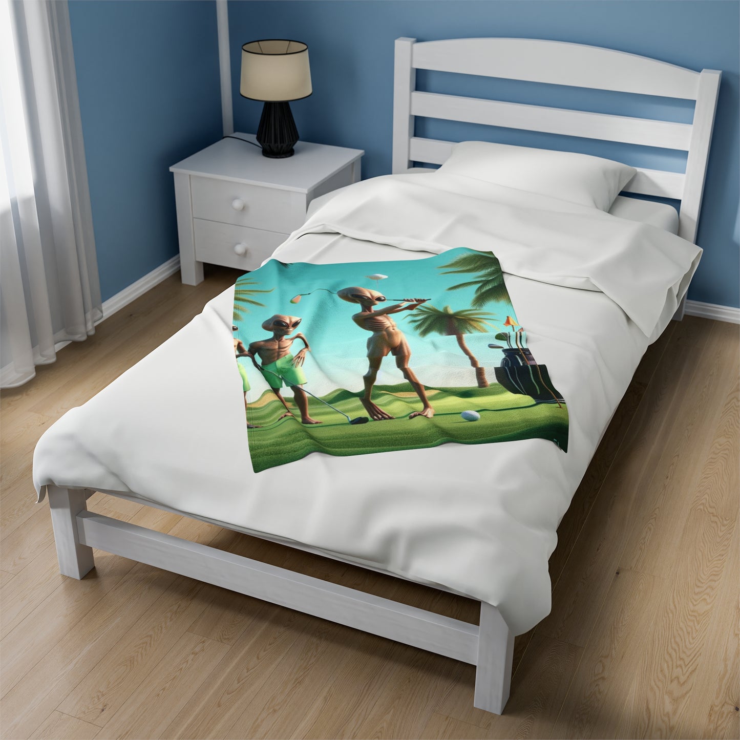 Aliens Golfing Velveteen Plush Blanket