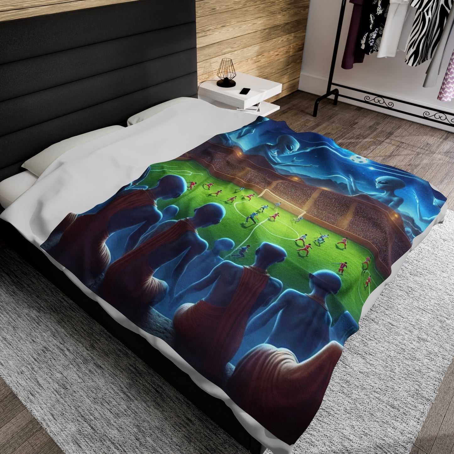 Aliens Watching Intergalactic Futbol Velveteen Plush Blanket