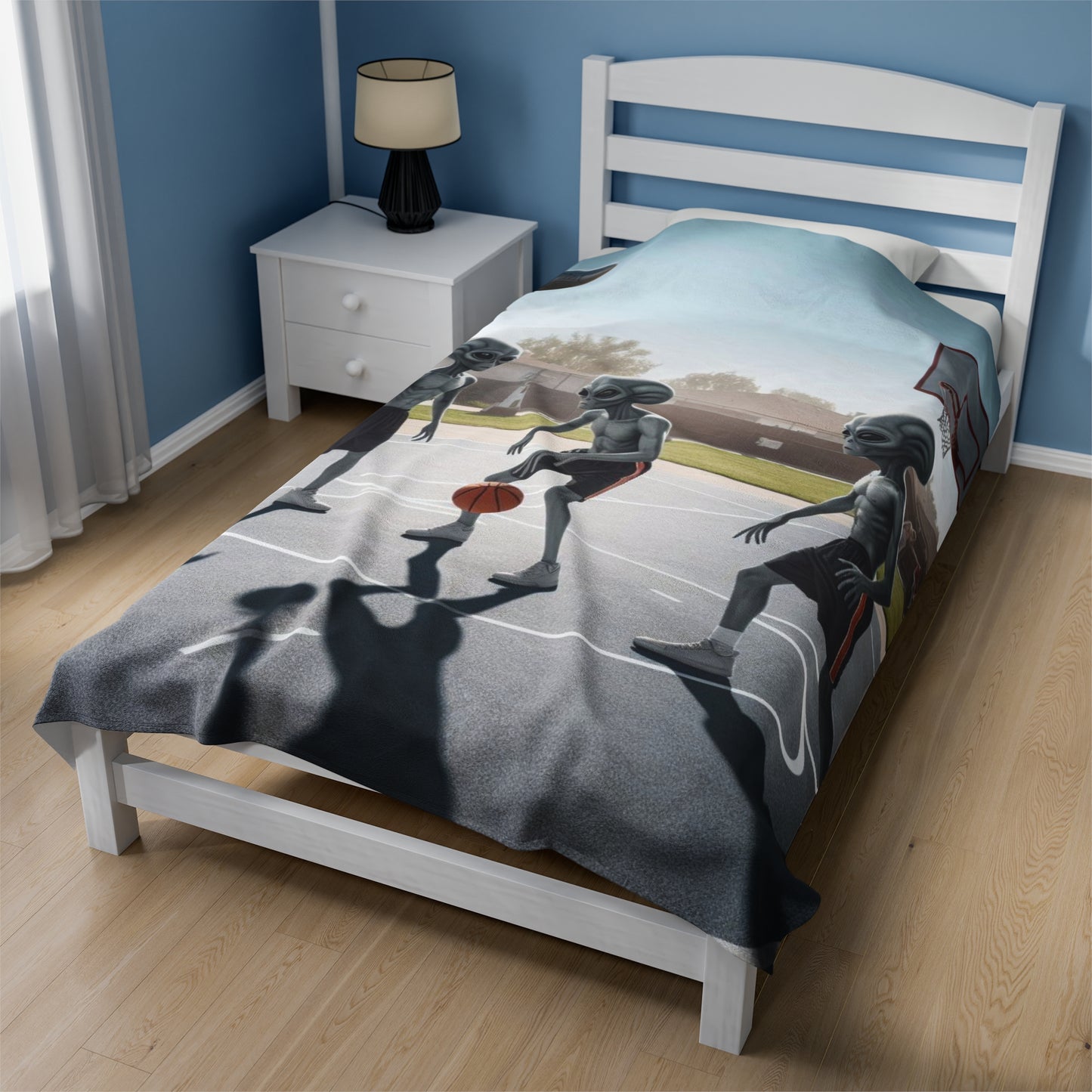 Aliens Playing Hoops Velveteen Plush Blanket