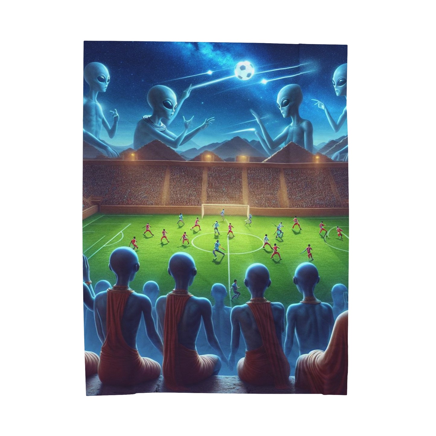Aliens Watching Intergalactic Futbol Velveteen Plush Blanket