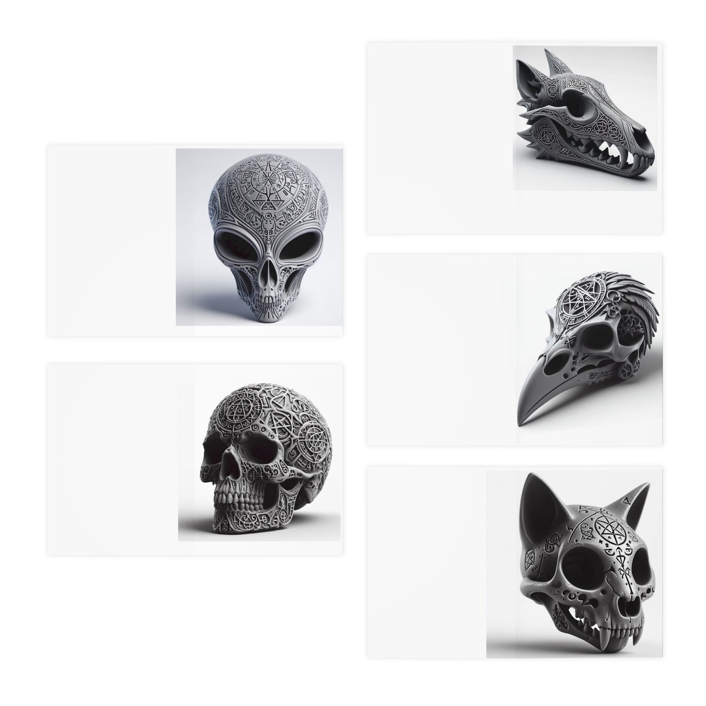 Skull Series Halloween Greeting Cards (5-Pack)