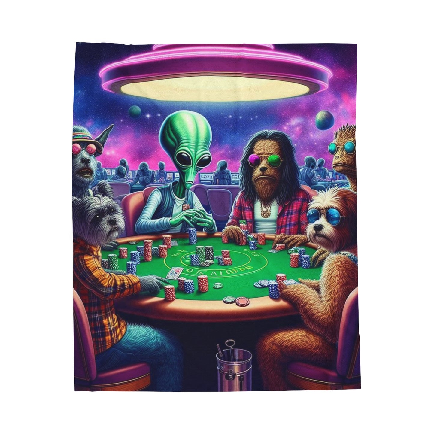 Aliens and Dogs playing Poker Velveteen Plush Blanket