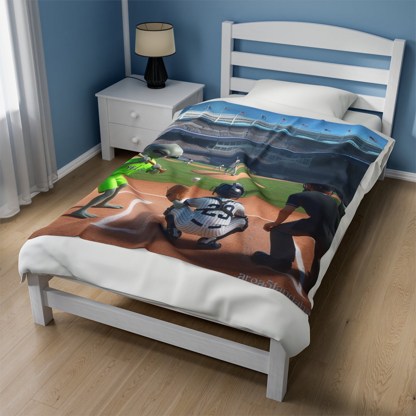 Aliens Playing Baseball Velveteen Plush Blanket