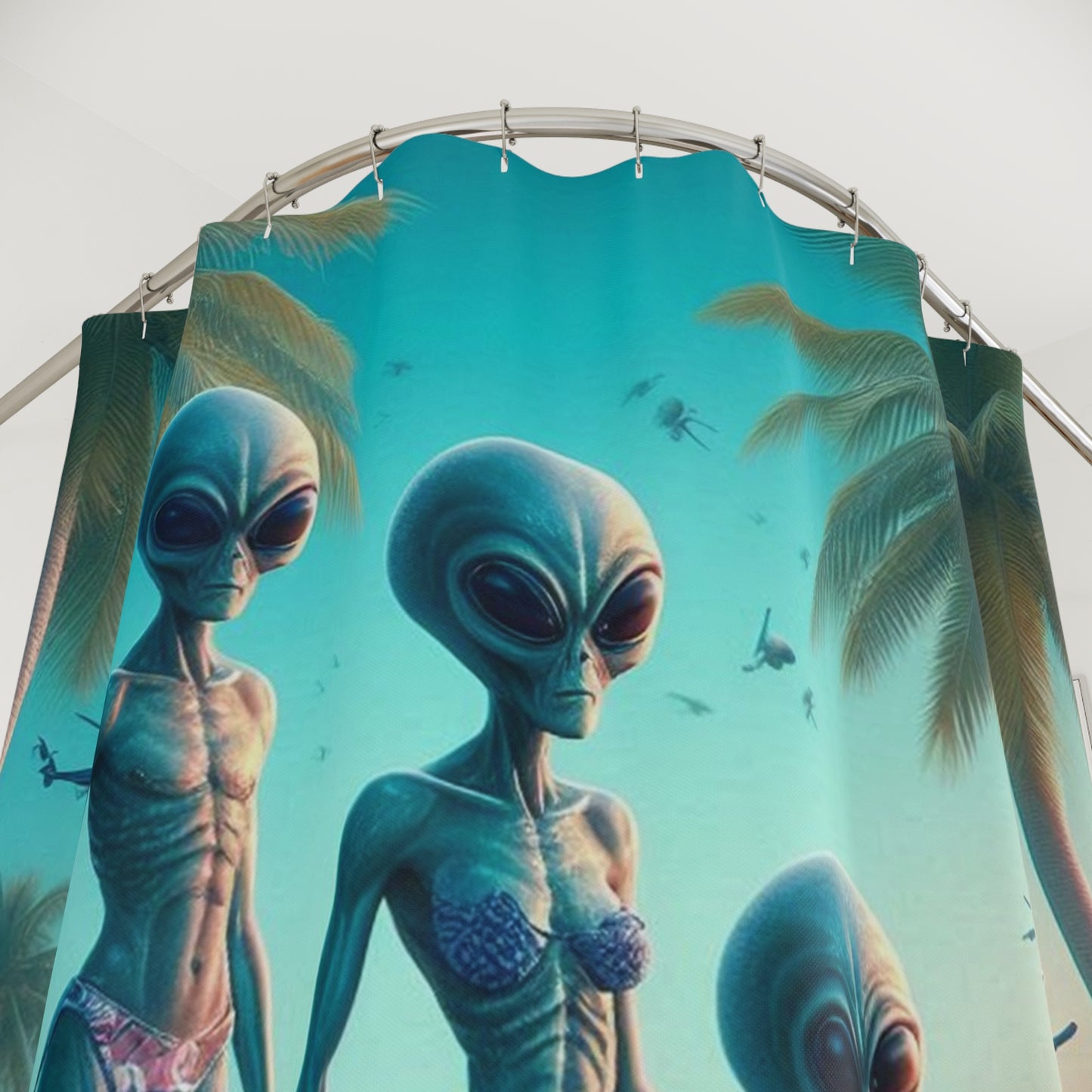 Surfing Aliens Shower Curtain