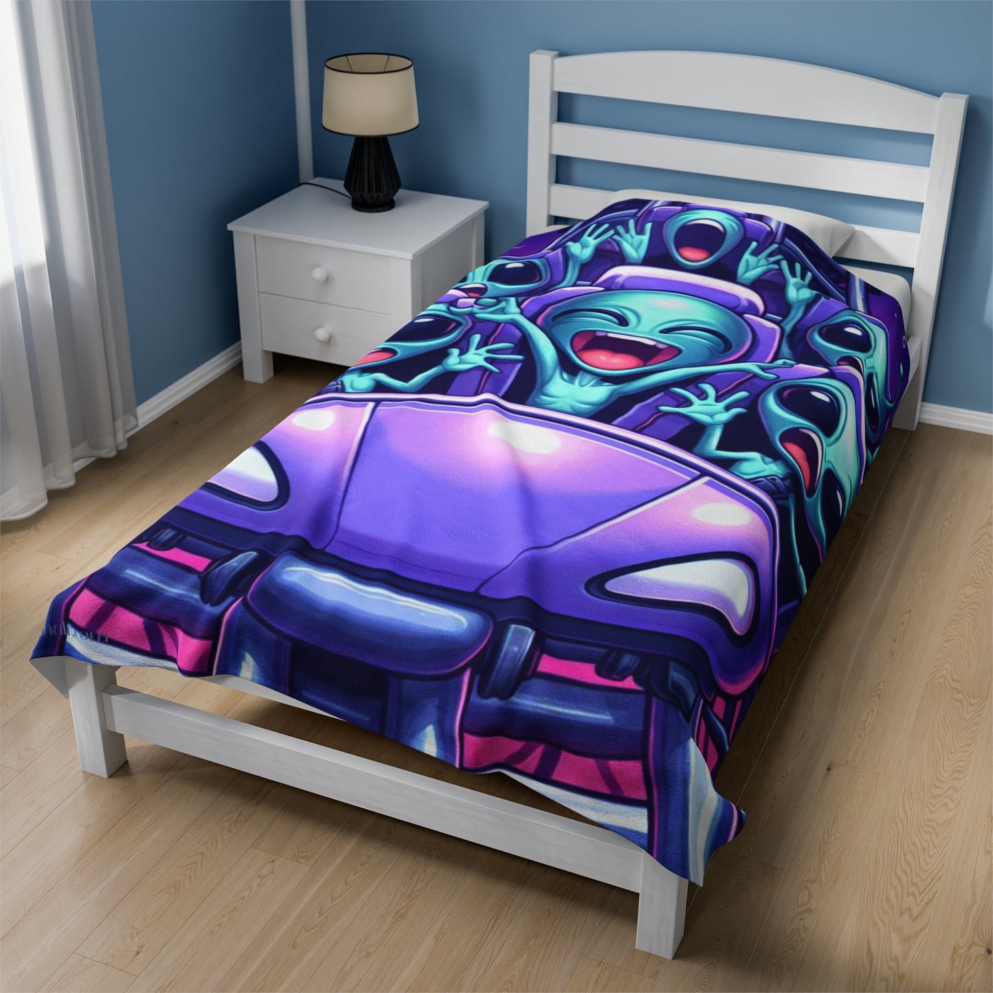 Comical Alien Kids Riding A Roller Coaster Velveteen Blanket
