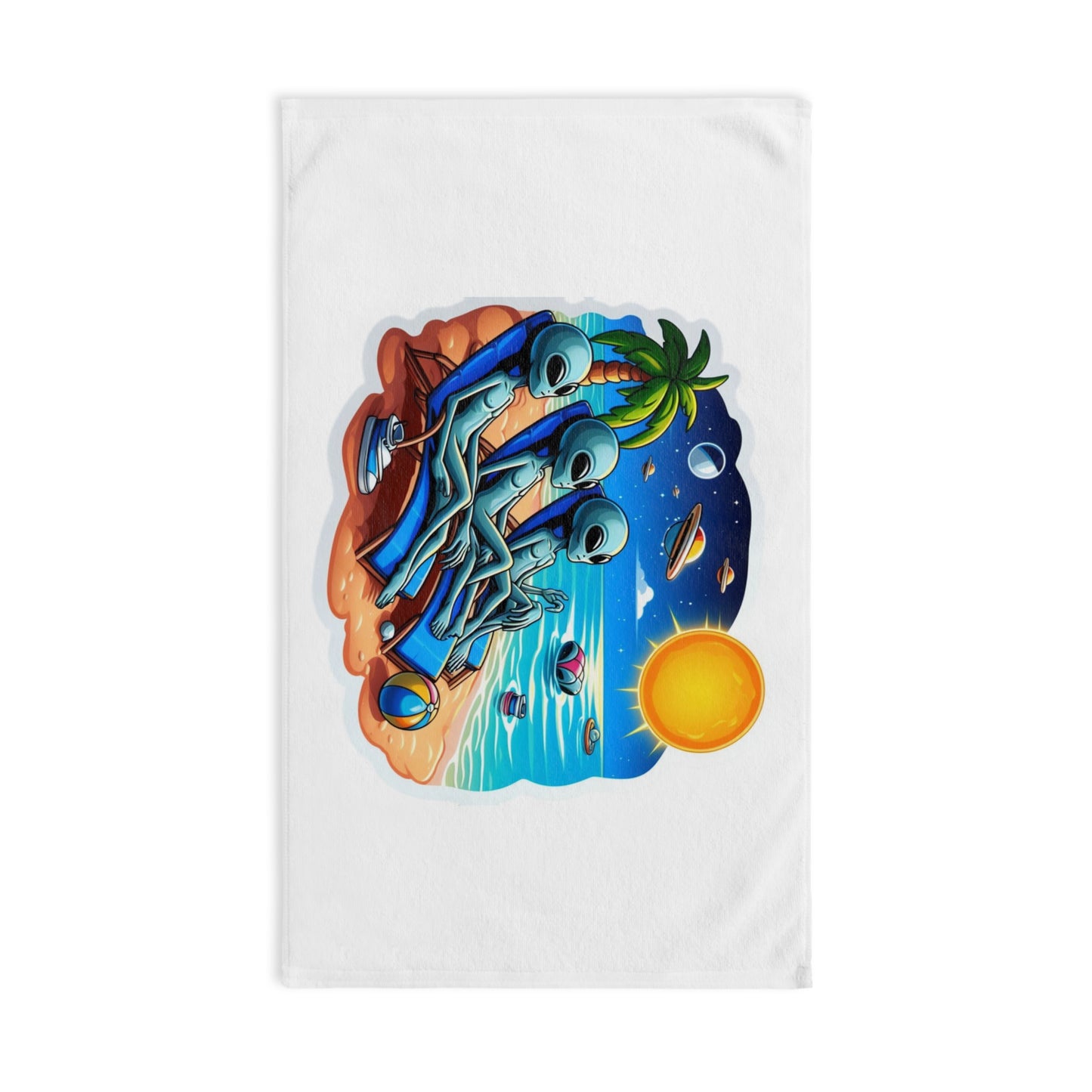 Three Aliens at the Beach Hand Towel