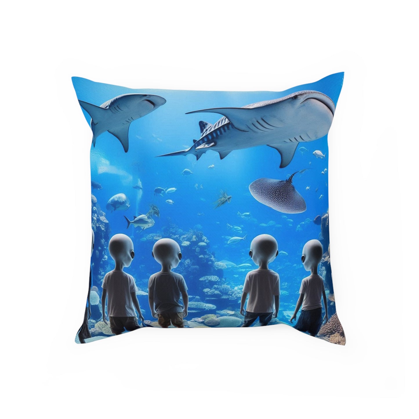 Aliens & Whale Sharks at The Aquarium Throw Pillow