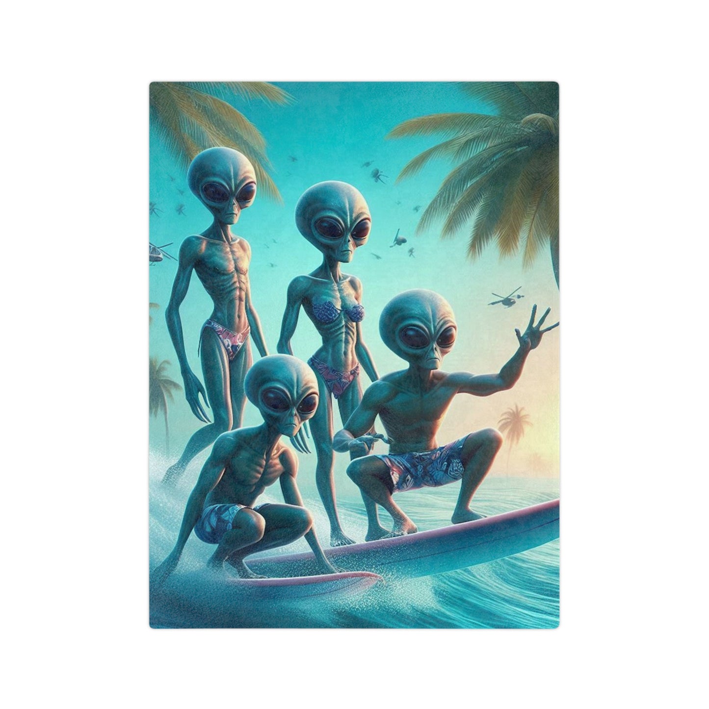 Aliens Surfing Microfiber Blanket