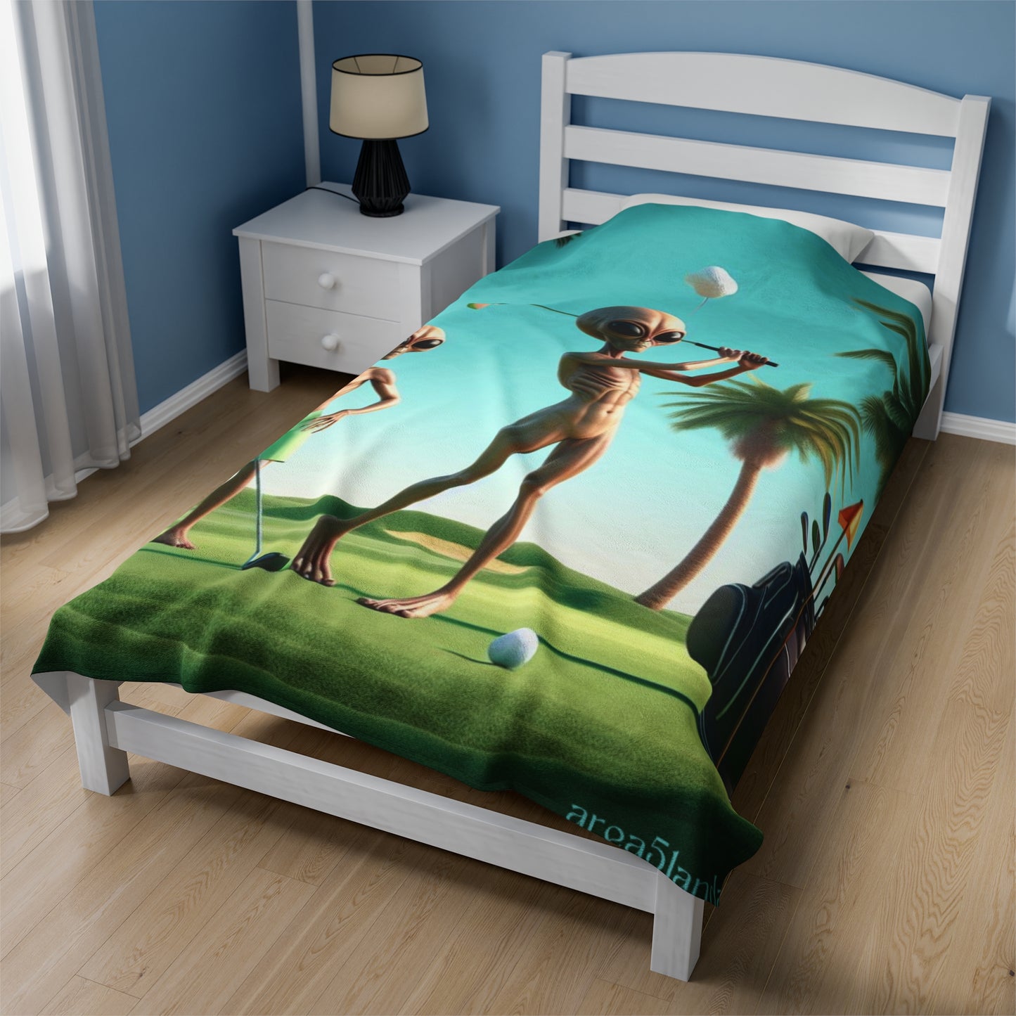 Aliens Golfing Velveteen Plush Blanket