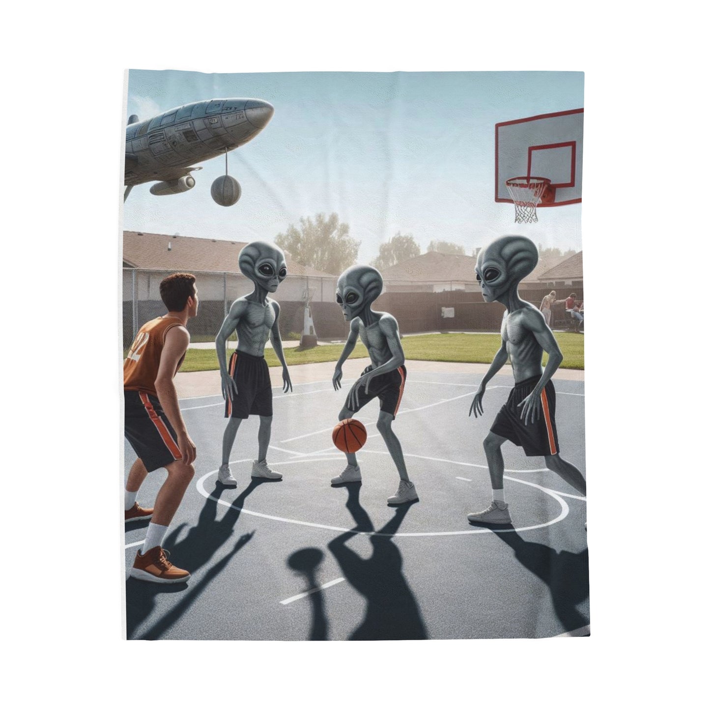 Aliens Playing Hoops Velveteen Plush Blanket