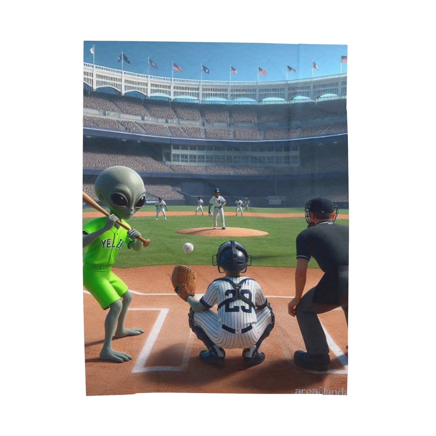Aliens Playing Baseball Velveteen Plush Blanket