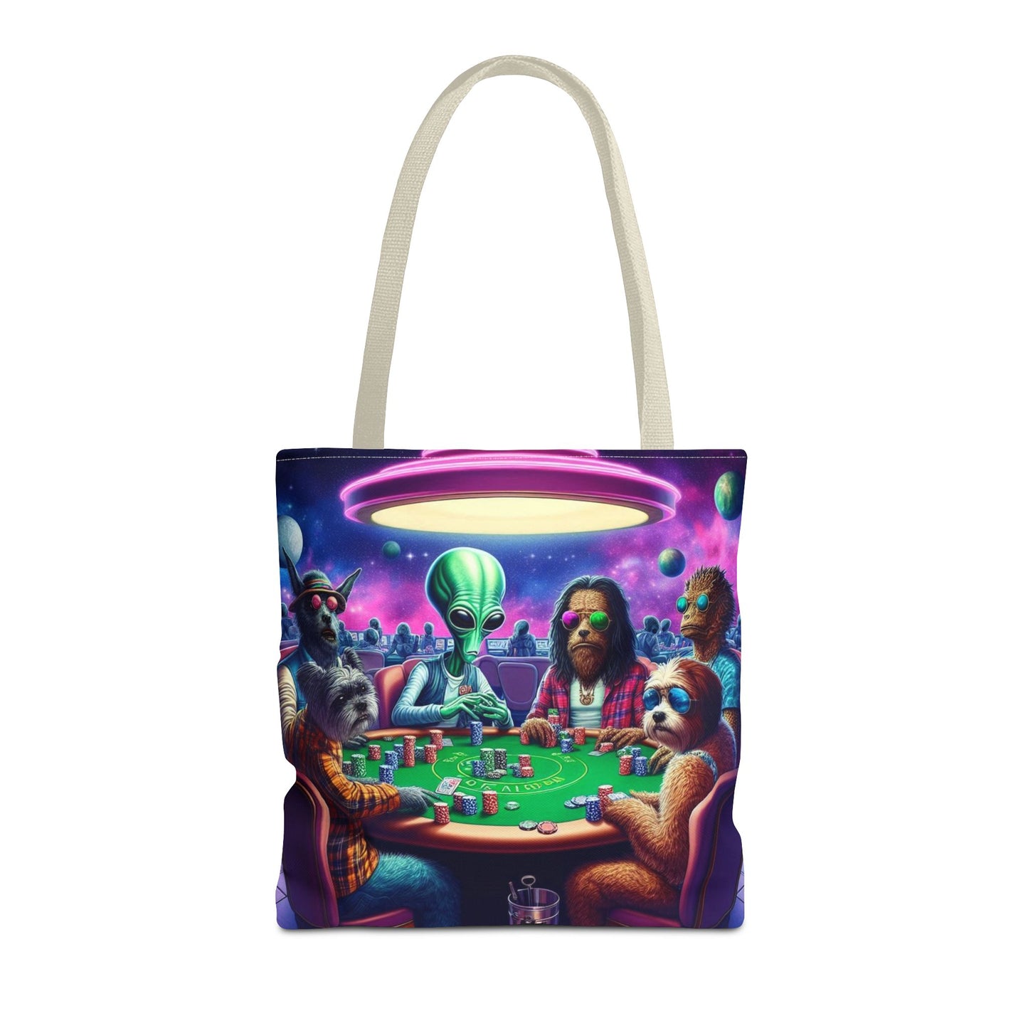 Aliens and Dogs Playing Poker Tote Bag