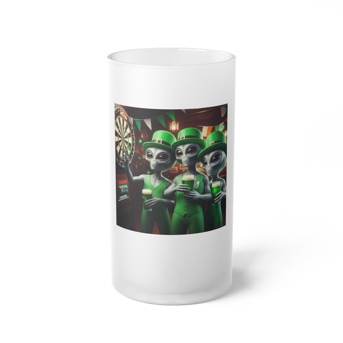 St. Paddy's Aliens Frosted Glass Beer Mug