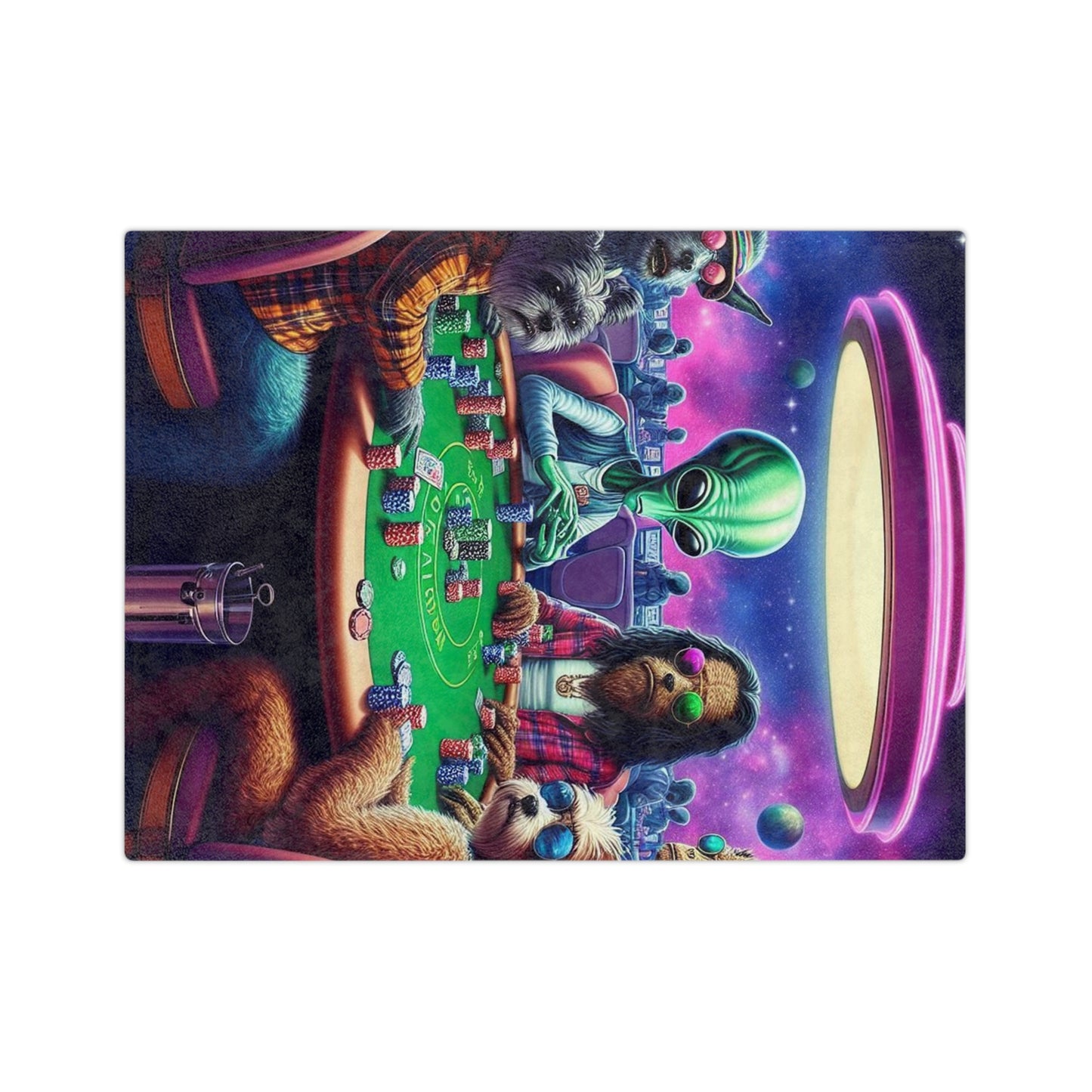 Poker Playing Dogs--with an Alien Velveteen Microfiber Blanket