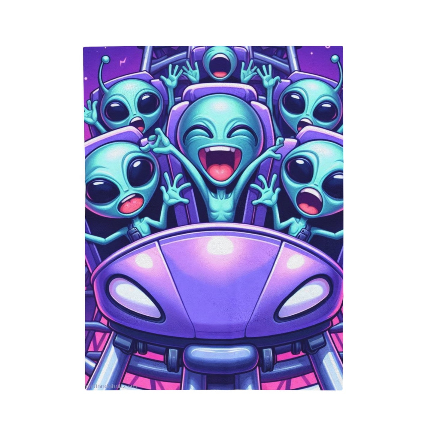 Comical Alien Kids Riding A Roller Coaster Velveteen Blanket