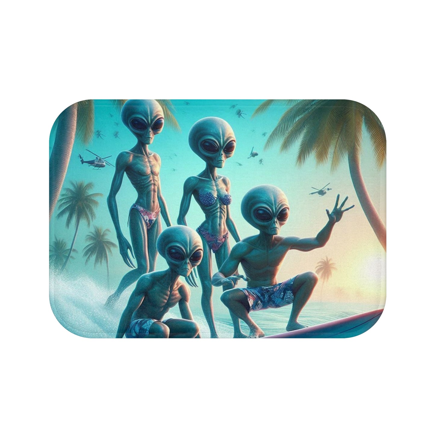Surfing Aliens Bath Mat