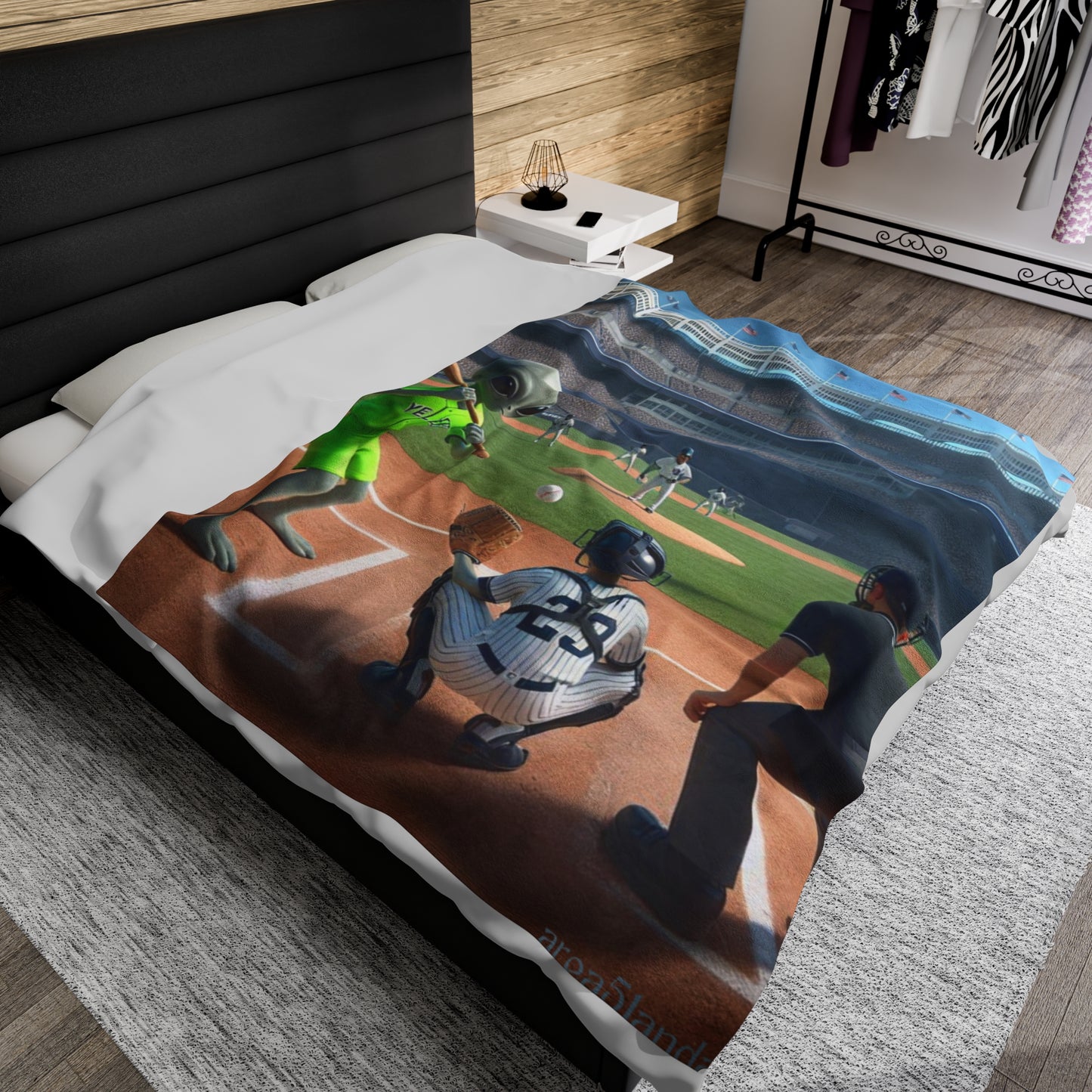 Aliens Playing Baseball Velveteen Plush Blanket