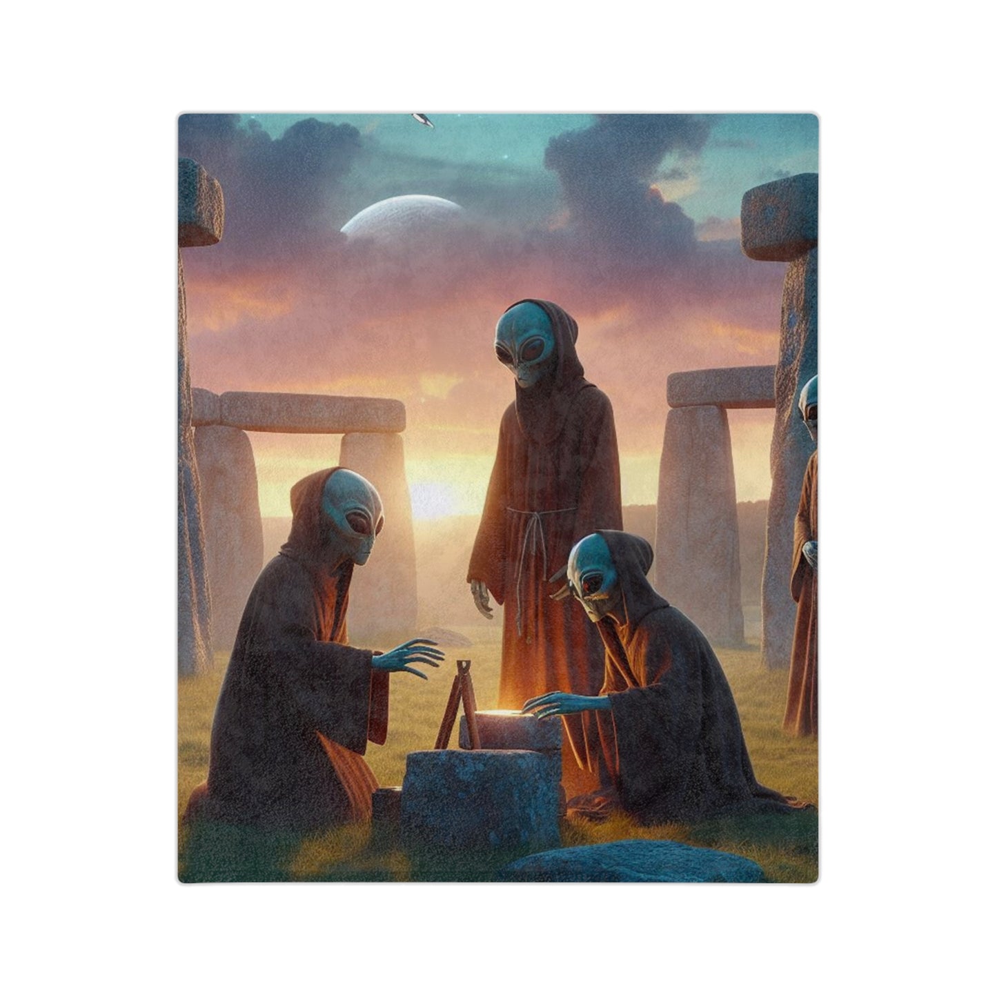 Aliens Stonehenge at Dawn Velveteen Microfiber Blanket