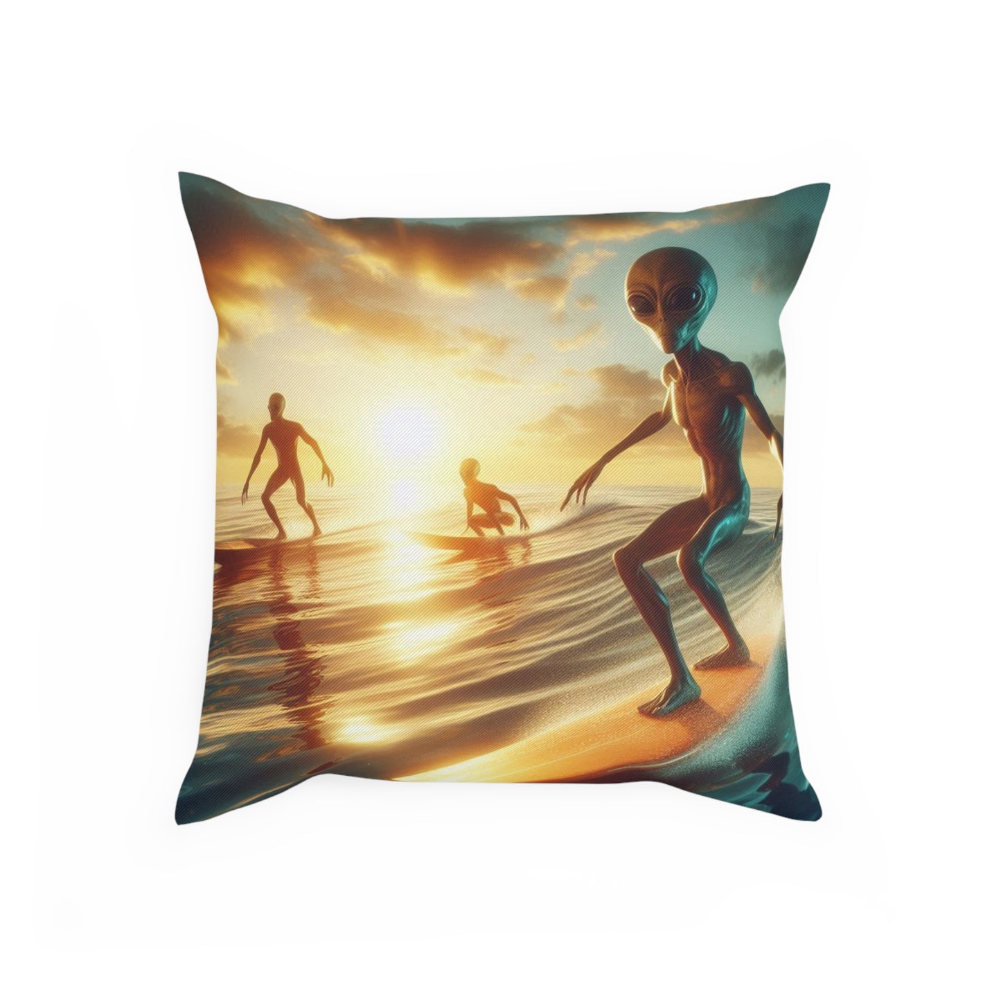 Aliens Surfing Throw Pillow