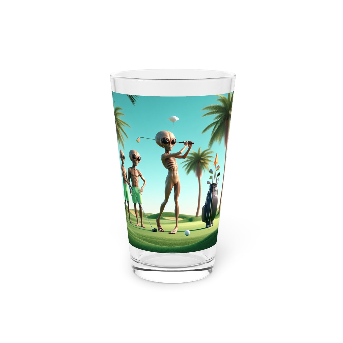 Aliens Golfing Pint Glass