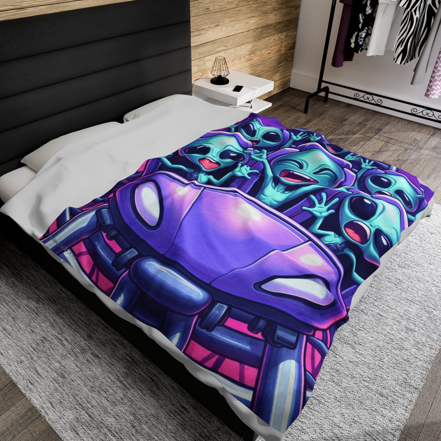 Comical Alien Kids Riding A Roller Coaster Velveteen Blanket