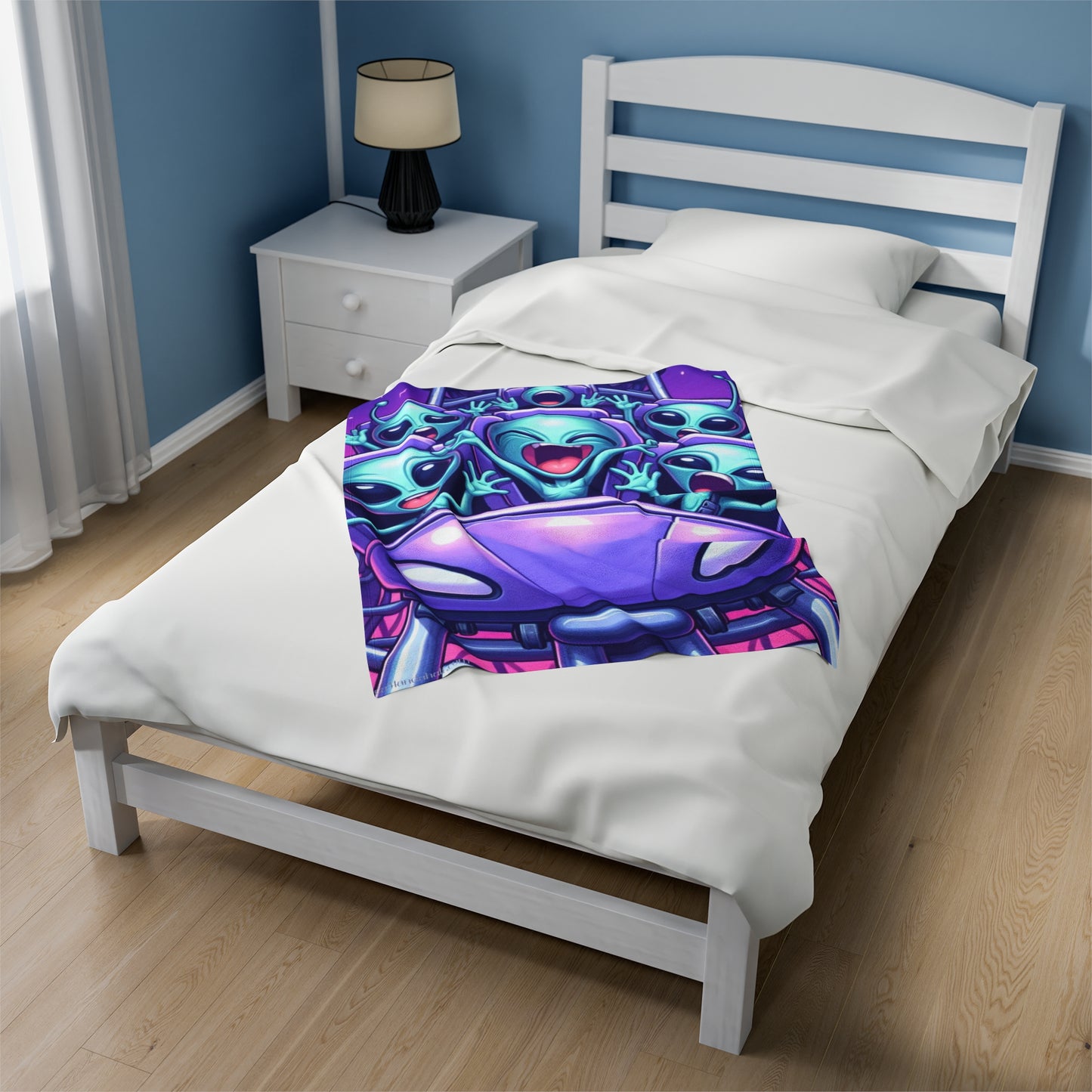 Comical Alien Kids Riding A Roller Coaster Velveteen Blanket