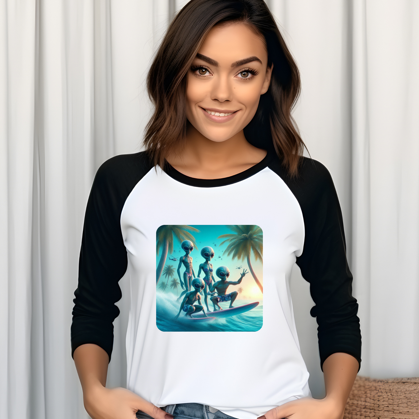 Alien Surfers Baseball Tee