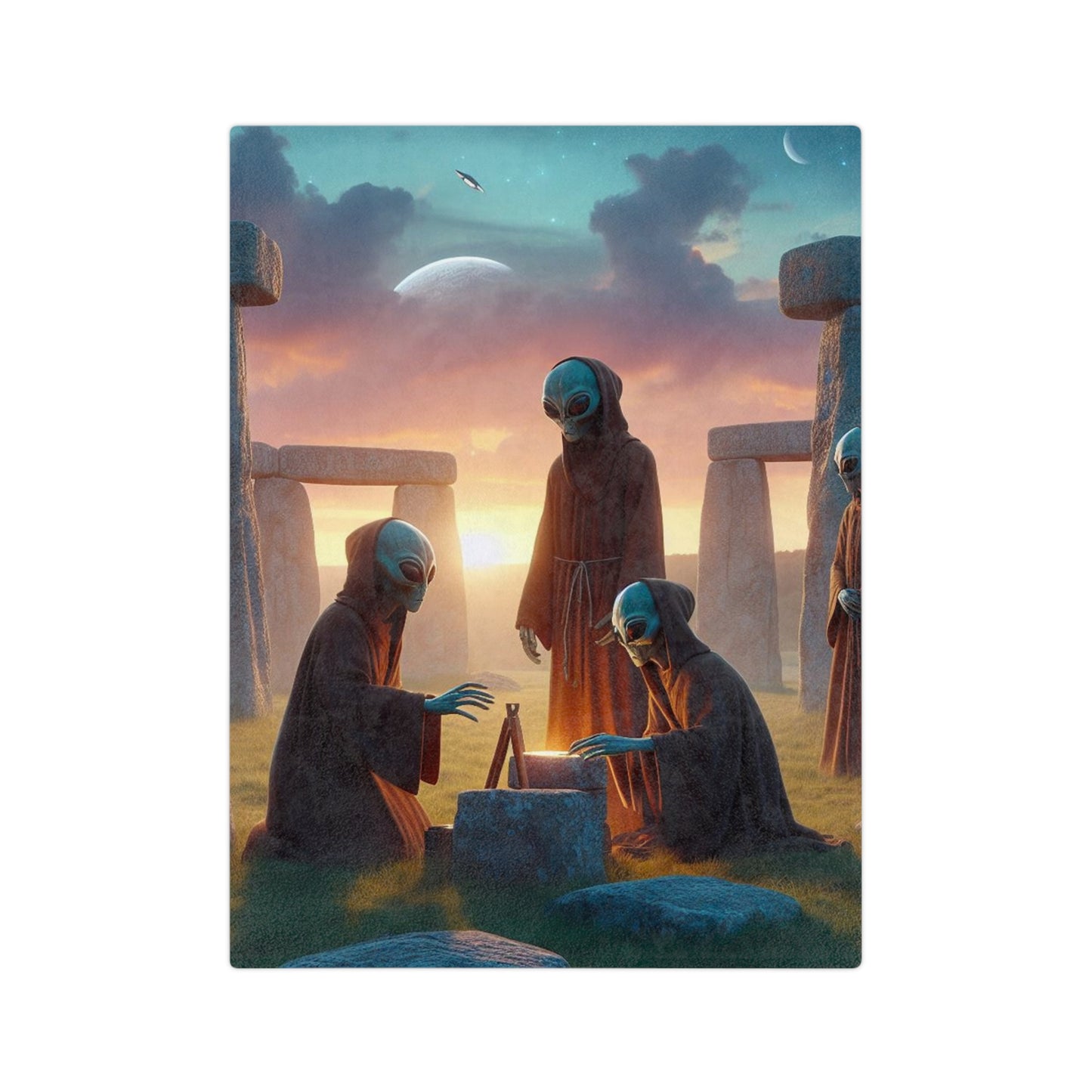 Aliens Stonehenge at Dawn Velveteen Microfiber Blanket