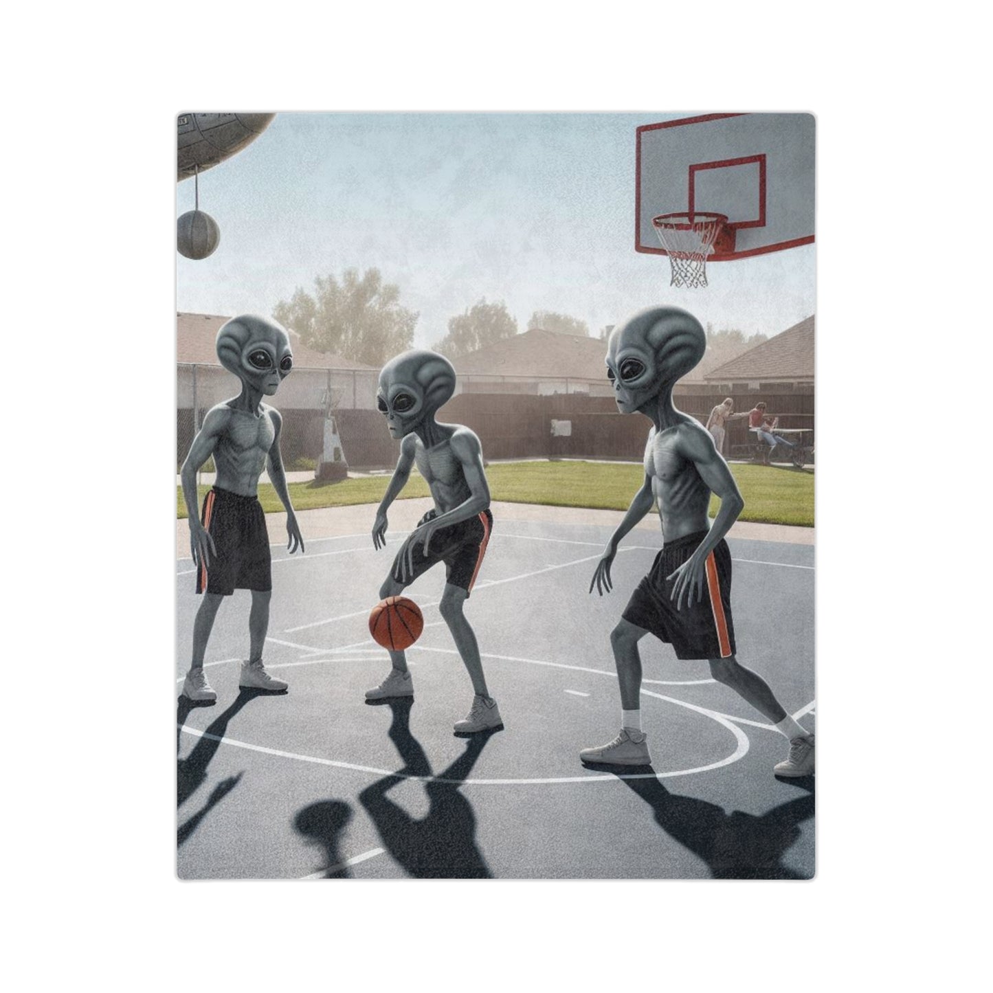 Aliens Playing Basketball Microfiber Blanket