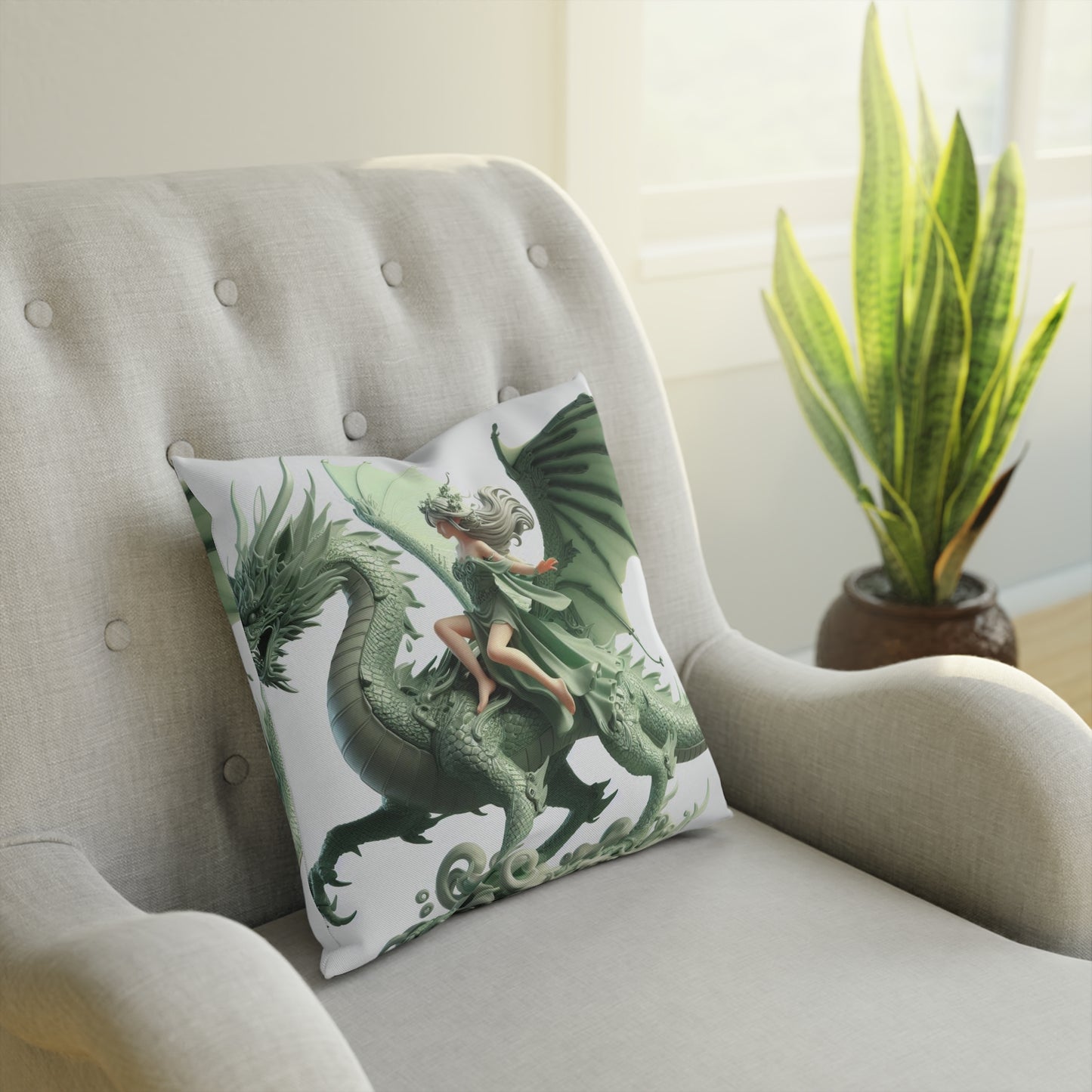 Green Fairy & Dragon Pillow