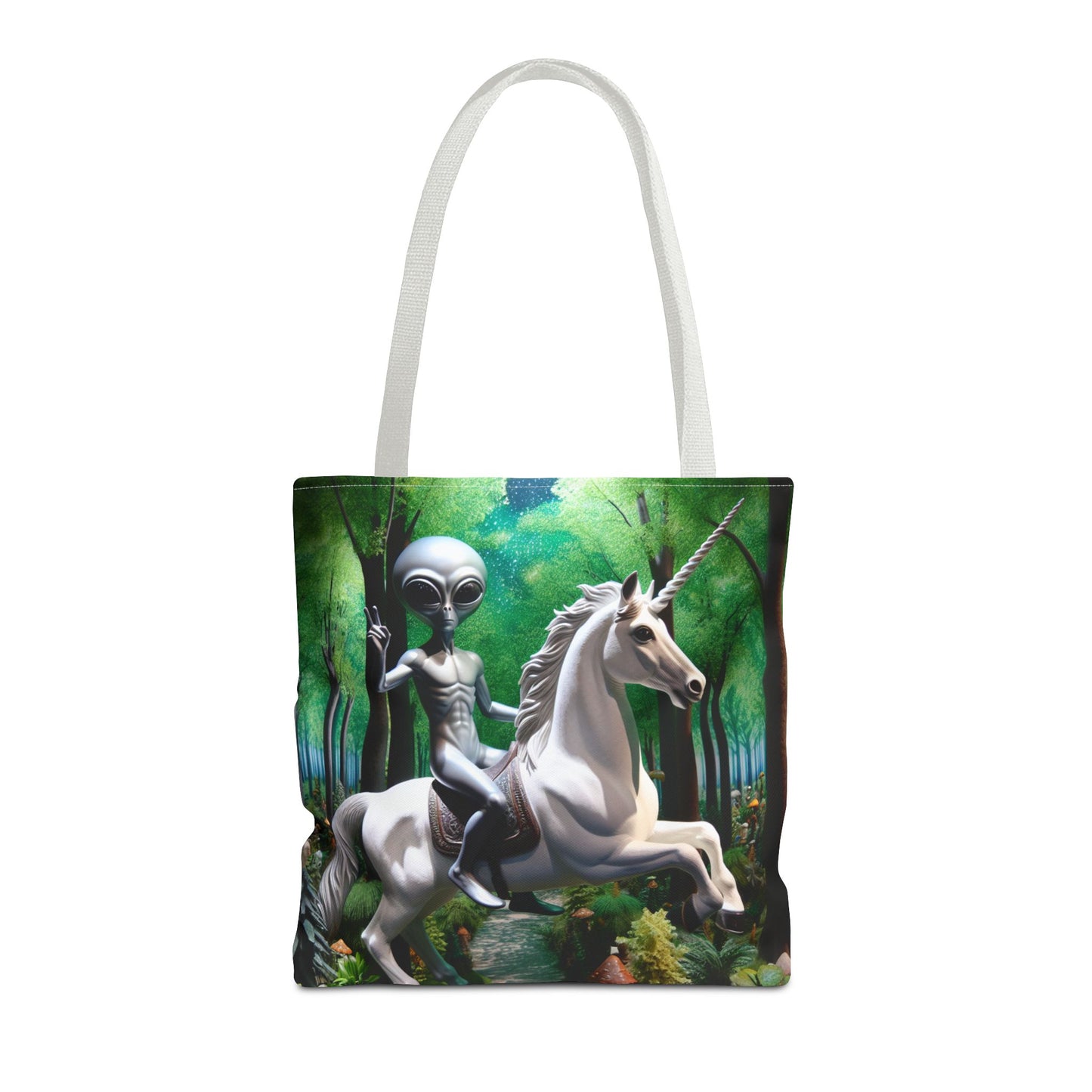 Unicorn Riding Alien Tote Bag