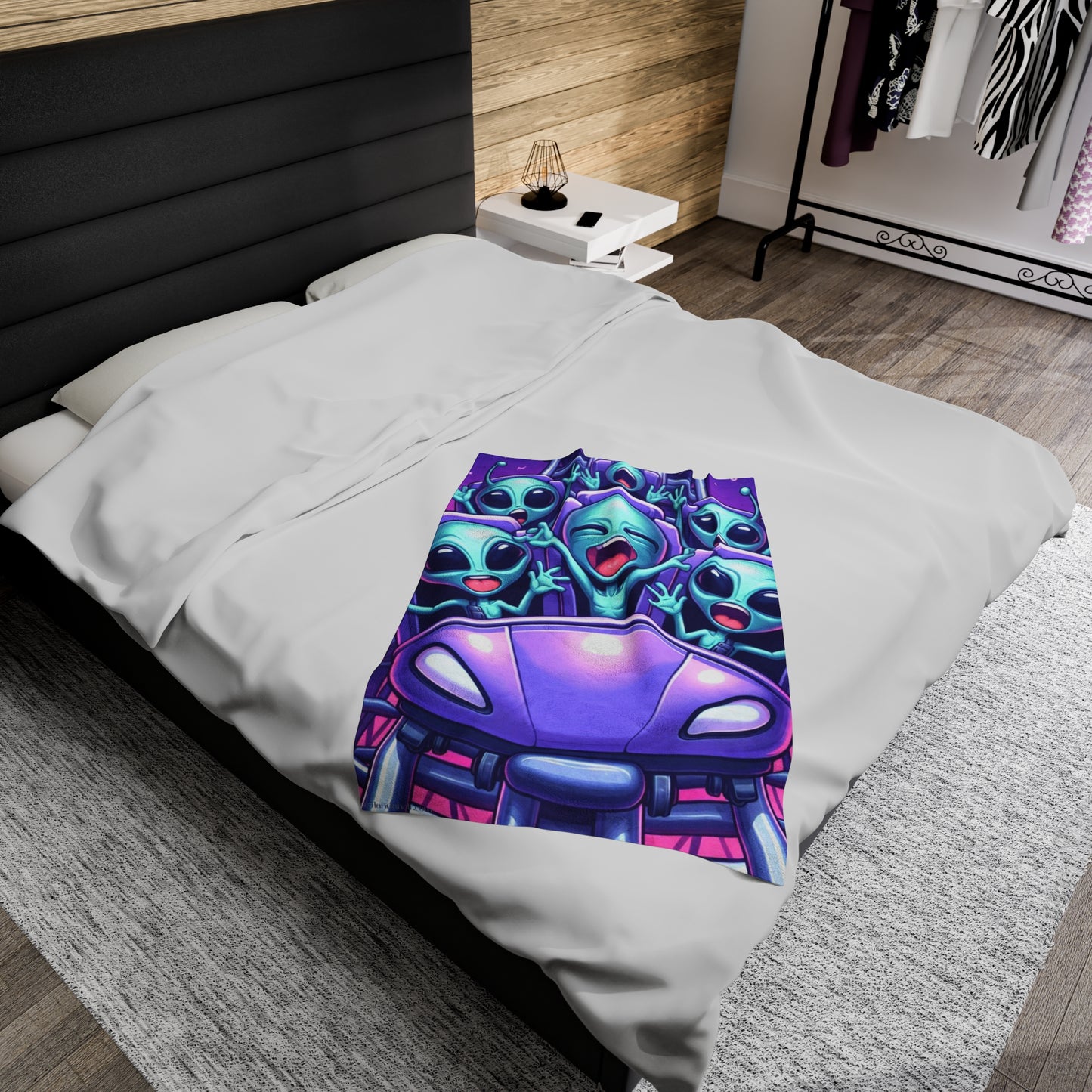 Comical Alien Kids Riding A Roller Coaster Velveteen Blanket