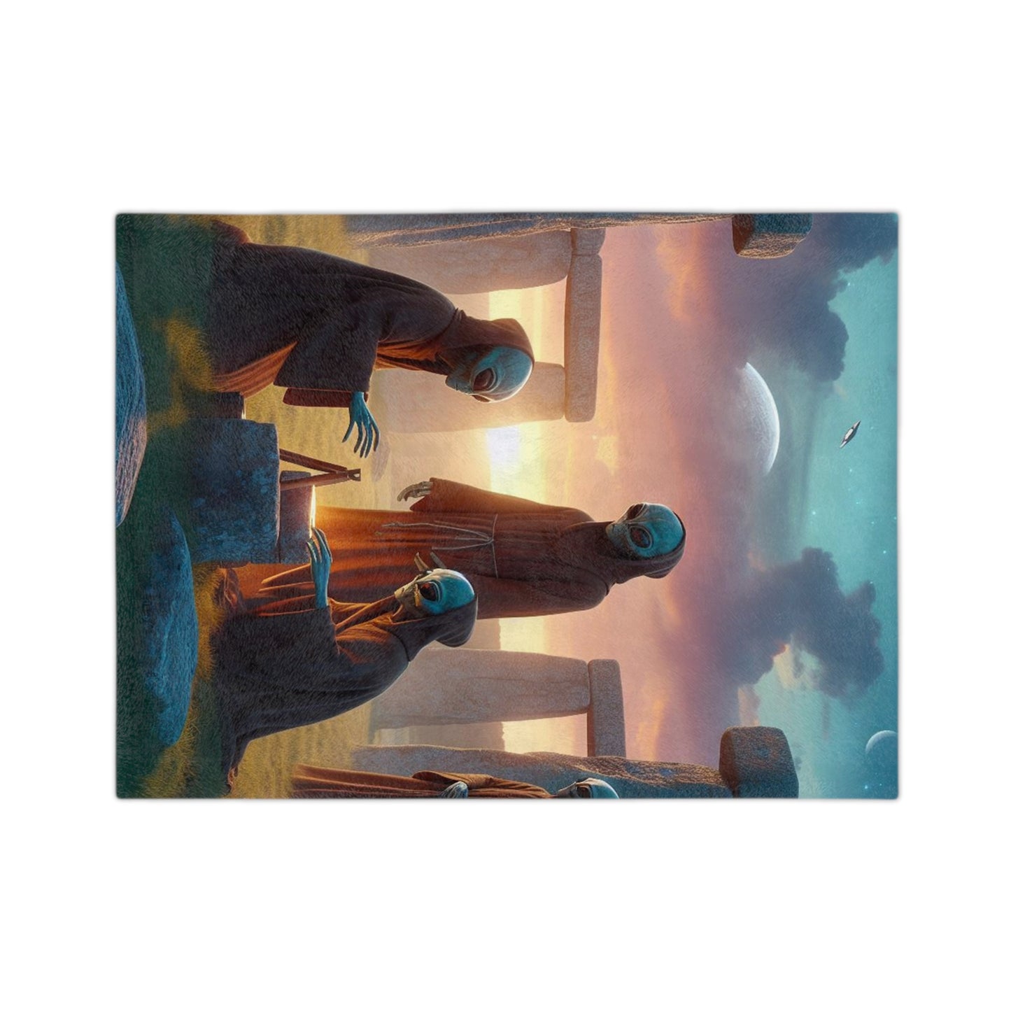 Aliens Stonehenge at Dawn Velveteen Microfiber Blanket