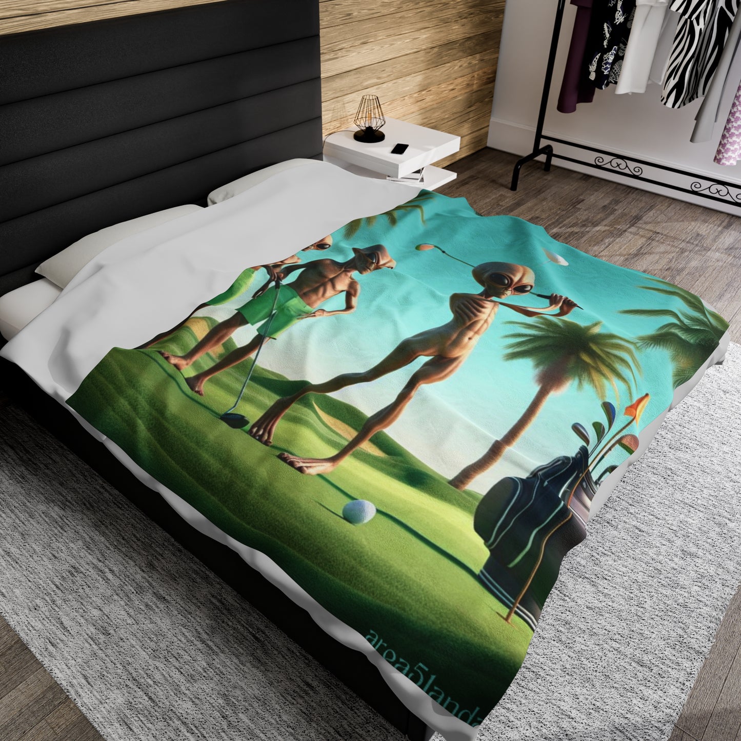 Aliens Golfing Velveteen Plush Blanket
