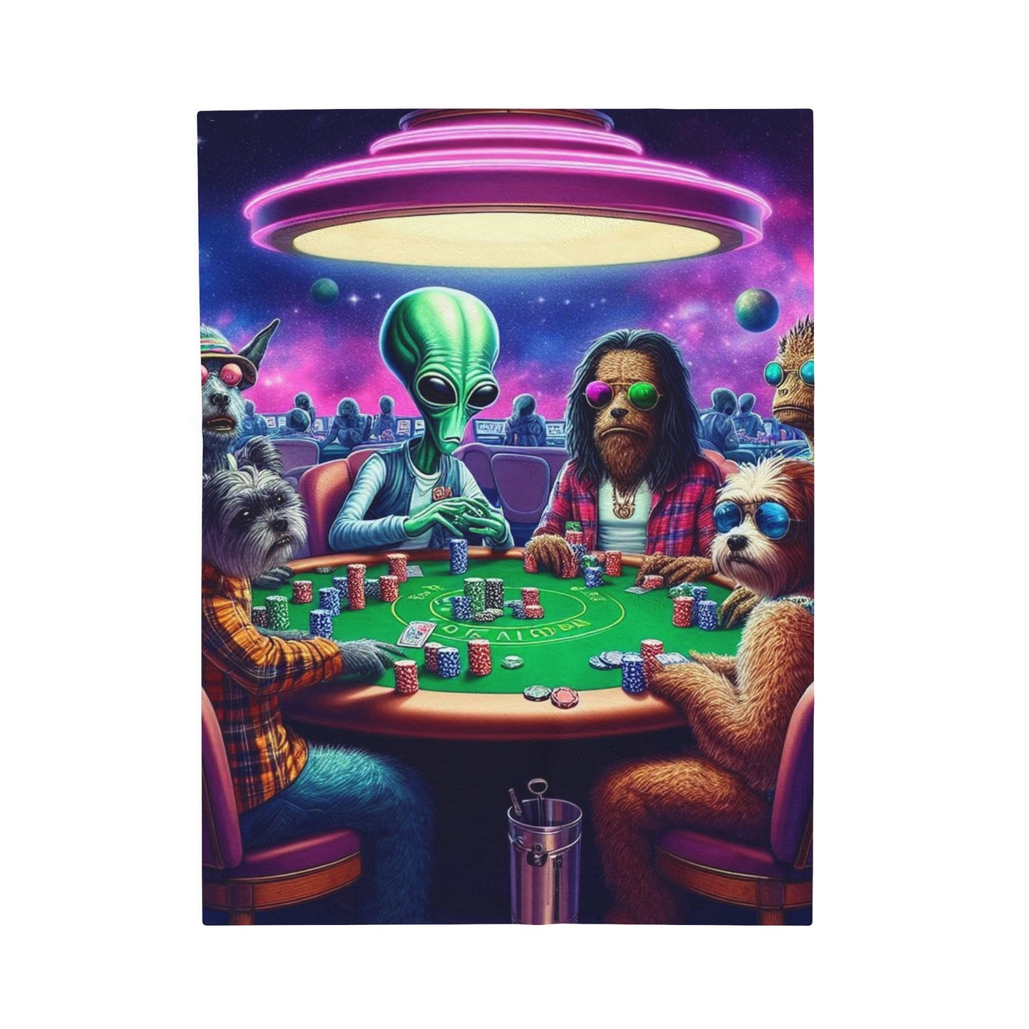 Aliens and Dogs playing Poker Velveteen Plush Blanket
